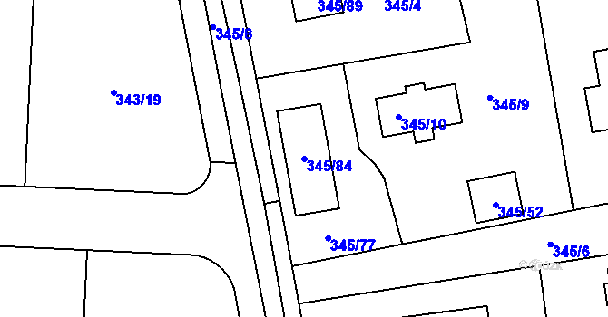 Parcela st. 345/84 v KÚ Trubín, Katastrální mapa