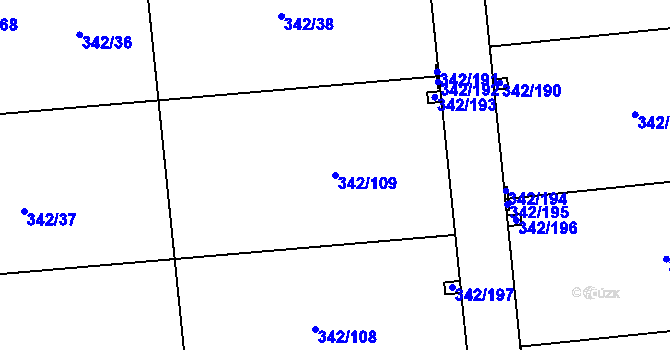 Parcela st. 342/109 v KÚ Trubín, Katastrální mapa