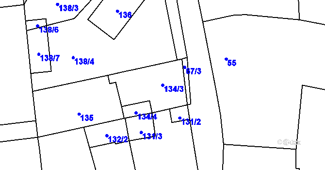 Parcela st. 134/3 v KÚ Trubín, Katastrální mapa