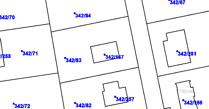 Parcela st. 342/167 v KÚ Trubín, Katastrální mapa