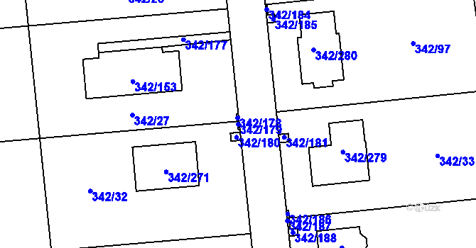 Parcela st. 342/179 v KÚ Trubín, Katastrální mapa