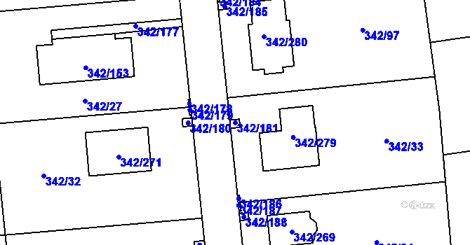 Parcela st. 342/181 v KÚ Trubín, Katastrální mapa