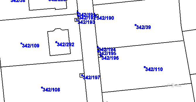 Parcela st. 342/195 v KÚ Trubín, Katastrální mapa