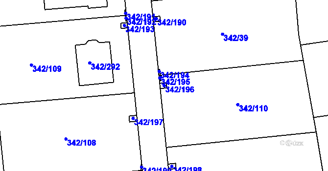 Parcela st. 342/196 v KÚ Trubín, Katastrální mapa