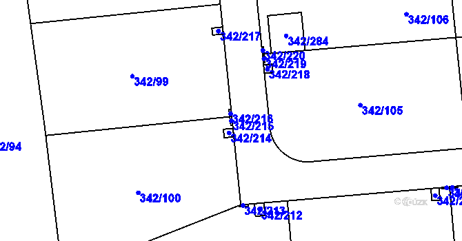 Parcela st. 342/215 v KÚ Trubín, Katastrální mapa