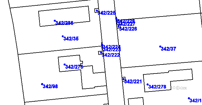 Parcela st. 342/222 v KÚ Trubín, Katastrální mapa