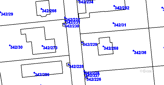 Parcela st. 342/229 v KÚ Trubín, Katastrální mapa