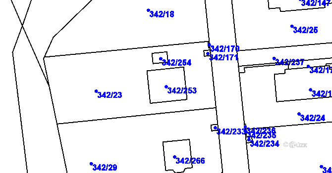 Parcela st. 342/253 v KÚ Trubín, Katastrální mapa
