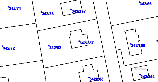 Parcela st. 342/257 v KÚ Trubín, Katastrální mapa