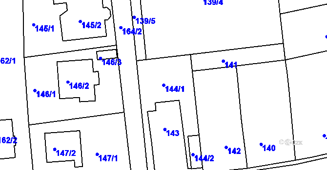 Parcela st. 144/1 v KÚ Trubín, Katastrální mapa