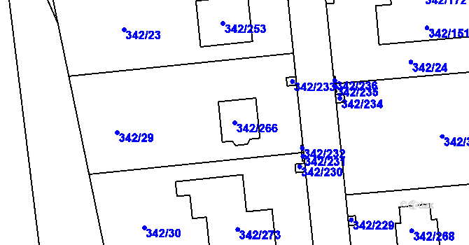 Parcela st. 342/266 v KÚ Trubín, Katastrální mapa