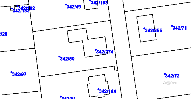 Parcela st. 342/274 v KÚ Trubín, Katastrální mapa