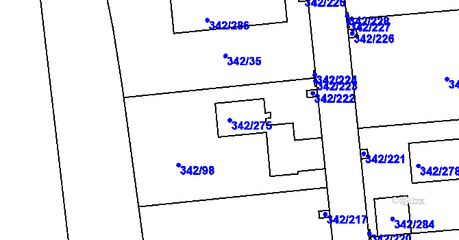 Parcela st. 342/275 v KÚ Trubín, Katastrální mapa