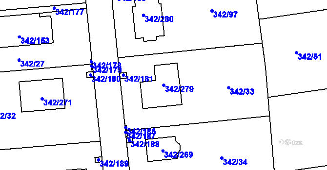 Parcela st. 342/279 v KÚ Trubín, Katastrální mapa