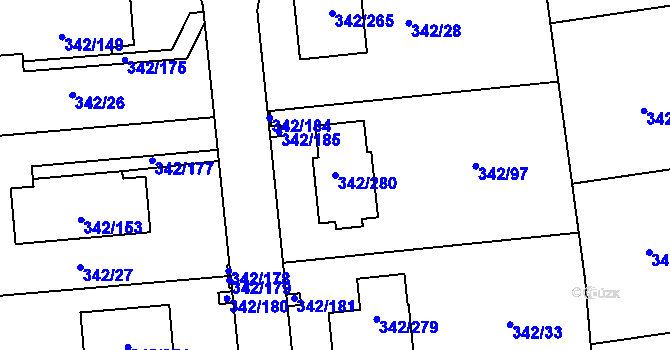 Parcela st. 342/280 v KÚ Trubín, Katastrální mapa