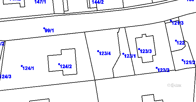 Parcela st. 123/4 v KÚ Trubín, Katastrální mapa