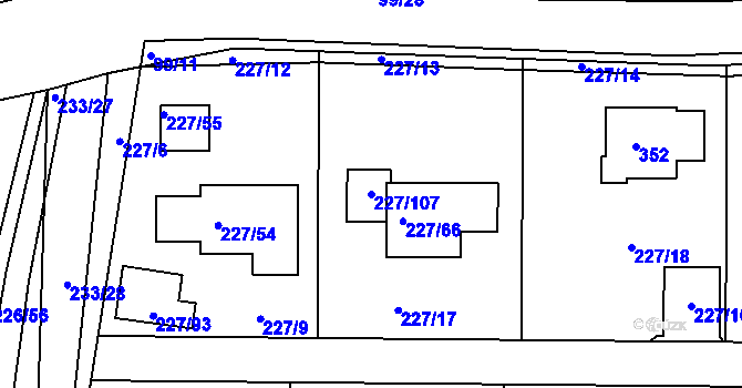 Parcela st. 227/107 v KÚ Trubín, Katastrální mapa