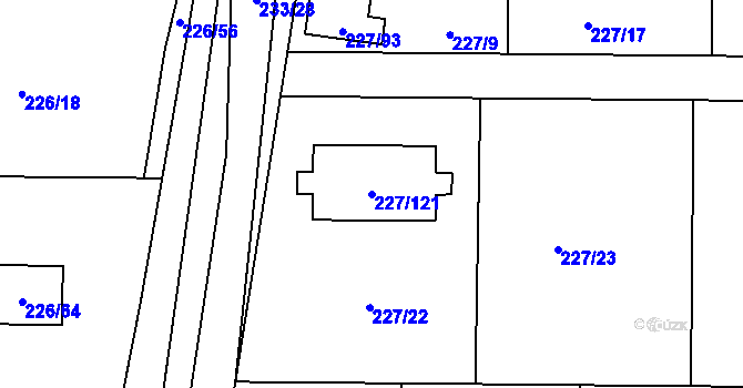 Parcela st. 227/121 v KÚ Trubín, Katastrální mapa