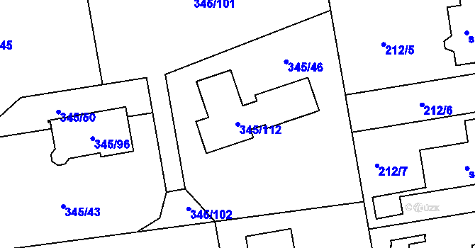 Parcela st. 345/112 v KÚ Trubín, Katastrální mapa