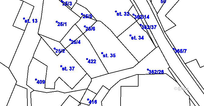 Parcela st. 35 v KÚ Opočno nad Loučnou, Katastrální mapa