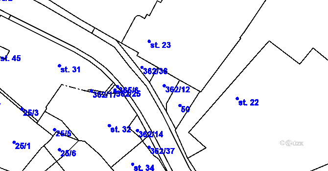 Parcela st. 362/12 v KÚ Opočno nad Loučnou, Katastrální mapa