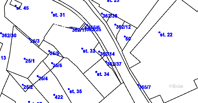Parcela st. 362/14 v KÚ Opočno nad Loučnou, Katastrální mapa