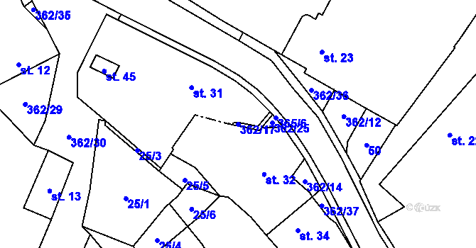Parcela st. 362/17 v KÚ Opočno nad Loučnou, Katastrální mapa