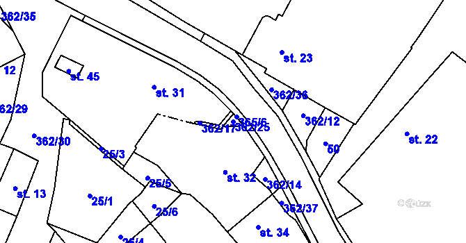 Parcela st. 362/25 v KÚ Opočno nad Loučnou, Katastrální mapa