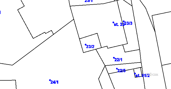 Parcela st. 23/2 v KÚ Trusnov, Katastrální mapa