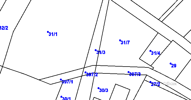 Parcela st. 31/3 v KÚ Trusnov, Katastrální mapa