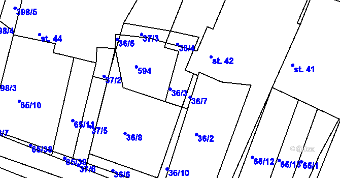 Parcela st. 36/3 v KÚ Trusnov, Katastrální mapa