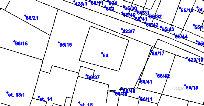 Parcela st. 64 v KÚ Trusnov, Katastrální mapa