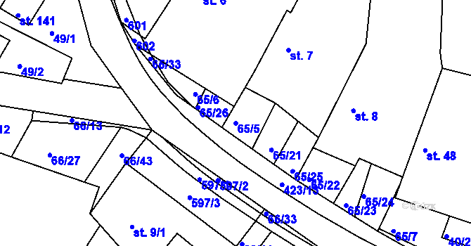 Parcela st. 65/5 v KÚ Trusnov, Katastrální mapa