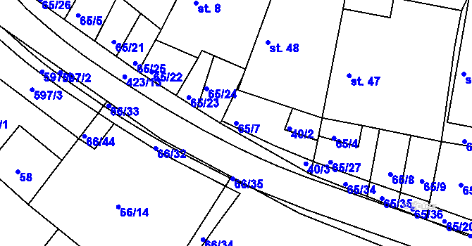 Parcela st. 65/7 v KÚ Trusnov, Katastrální mapa