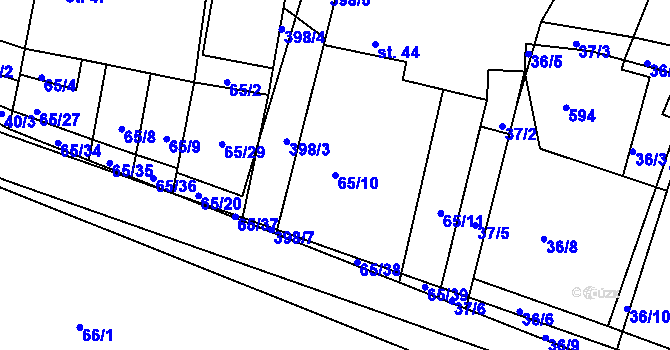 Parcela st. 65/10 v KÚ Trusnov, Katastrální mapa