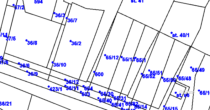 Parcela st. 65/12 v KÚ Trusnov, Katastrální mapa