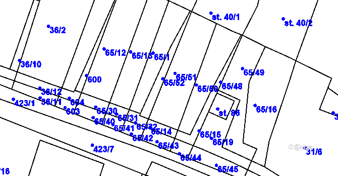 Parcela st. 65/14 v KÚ Trusnov, Katastrální mapa