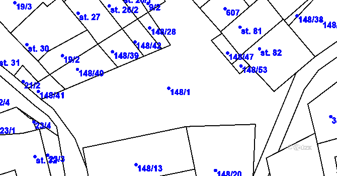 Parcela st. 148/1 v KÚ Trusnov, Katastrální mapa