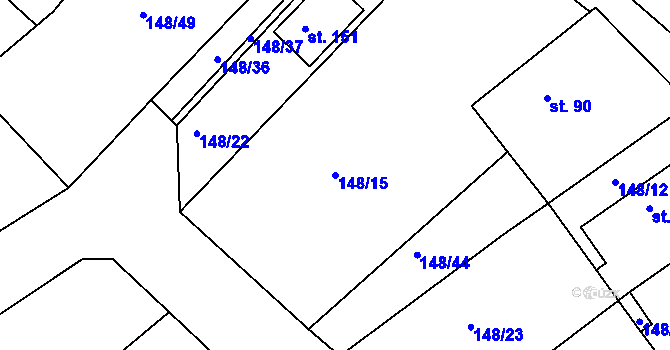 Parcela st. 148/15 v KÚ Trusnov, Katastrální mapa