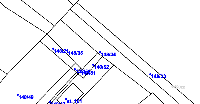 Parcela st. 148/34 v KÚ Trusnov, Katastrální mapa