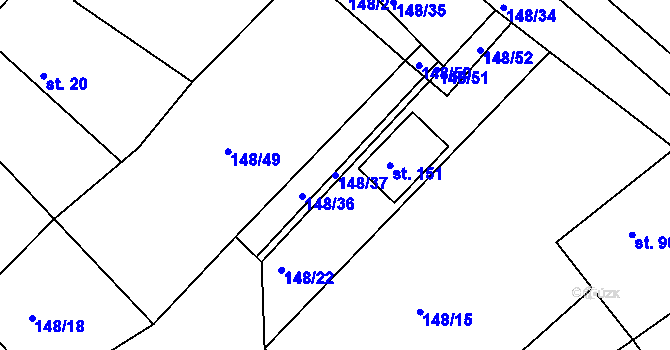 Parcela st. 148/37 v KÚ Trusnov, Katastrální mapa
