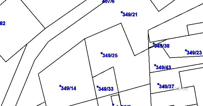 Parcela st. 349/25 v KÚ Trusnov, Katastrální mapa