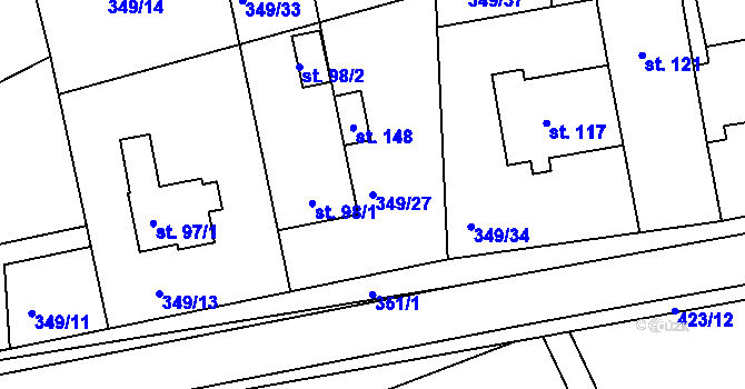 Parcela st. 349/27 v KÚ Trusnov, Katastrální mapa