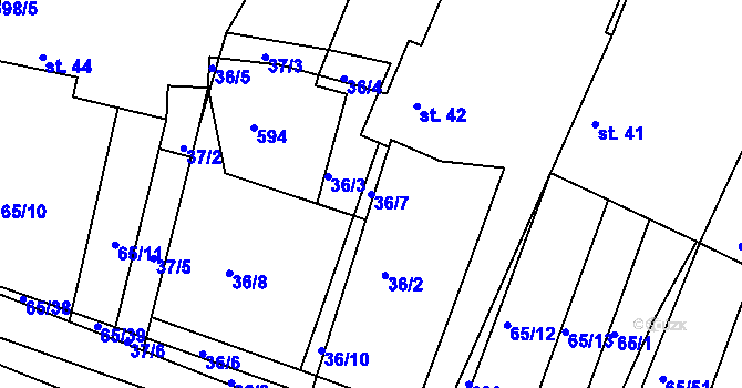 Parcela st. 36/7 v KÚ Trusnov, Katastrální mapa