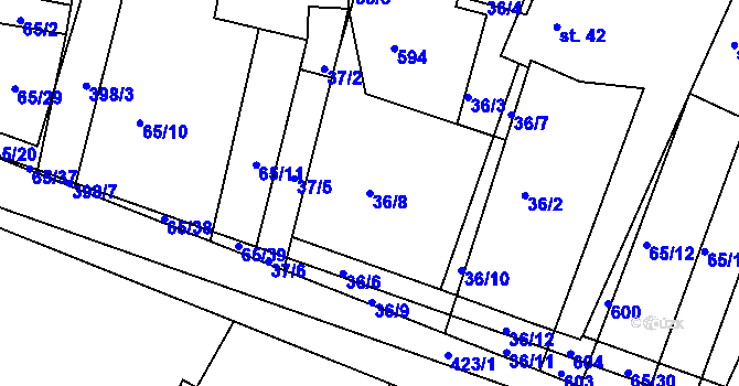 Parcela st. 36/8 v KÚ Trusnov, Katastrální mapa