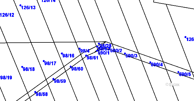 Parcela st. 590/1 v KÚ Trusnov, Katastrální mapa