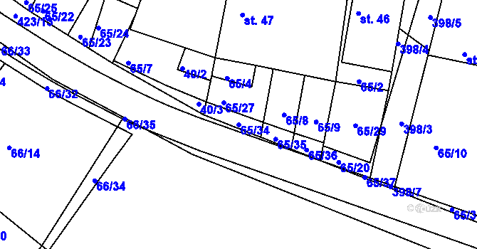 Parcela st. 65/34 v KÚ Trusnov, Katastrální mapa