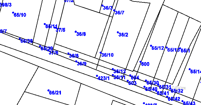Parcela st. 36/10 v KÚ Trusnov, Katastrální mapa