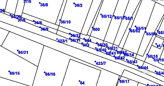 Parcela st. 603 v KÚ Trusnov, Katastrální mapa