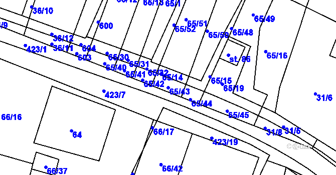 Parcela st. 65/43 v KÚ Trusnov, Katastrální mapa